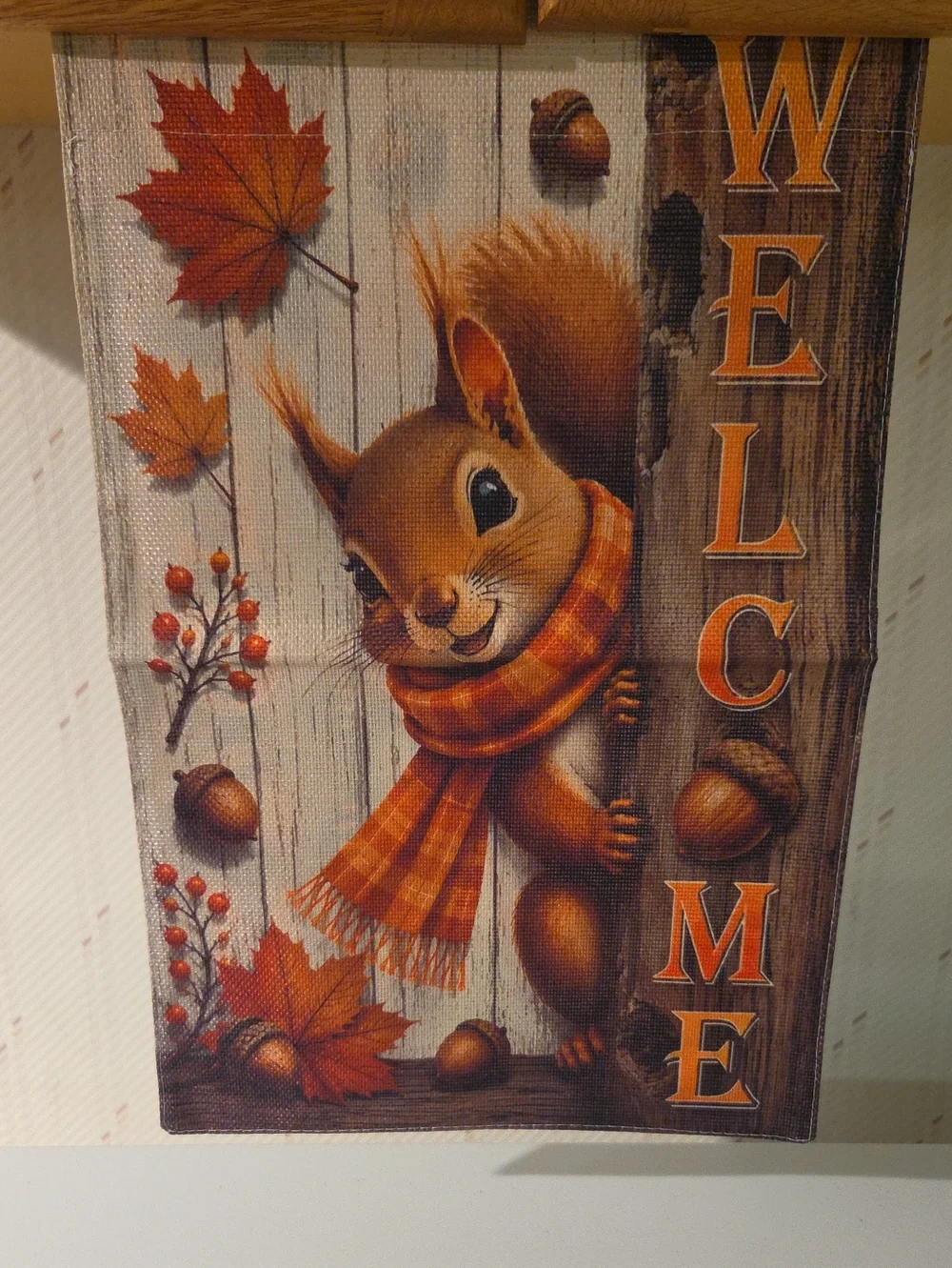 Welcome Squirrel Autumn Garden Flag - Orange and Brown